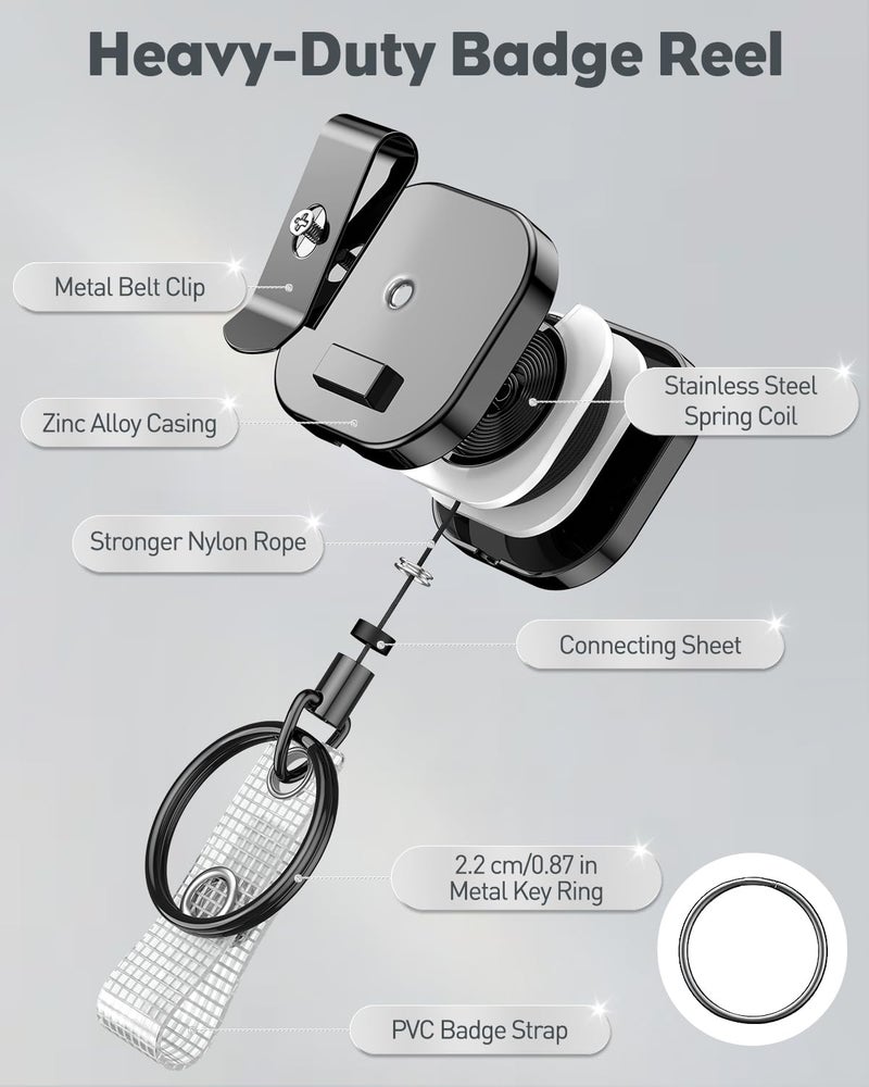 Uniclife 2 Pack Metal Retractable Keychain Heavy Duty Retractable Badge Reel for Badge Holder All Metal Casing with Stainless Steel Spring Coil 23.6 Inch Nylon Rope Belt Clip and Key Ring - Image 5