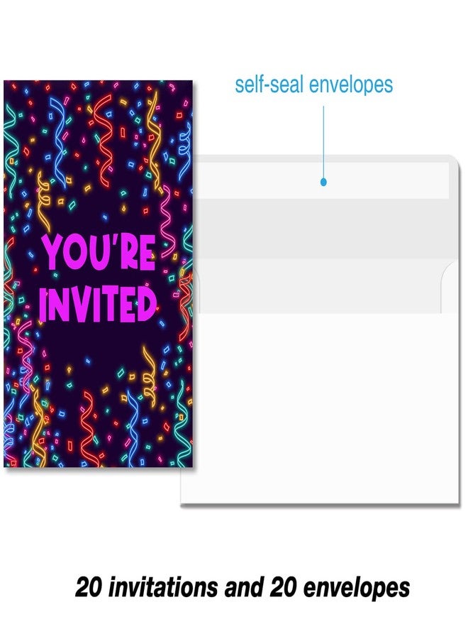 Soiceu Colorful 90s Birthday Party Invitations with Envelopes Set of 20 Back to the 90's Dance Party Invites - Image 3
