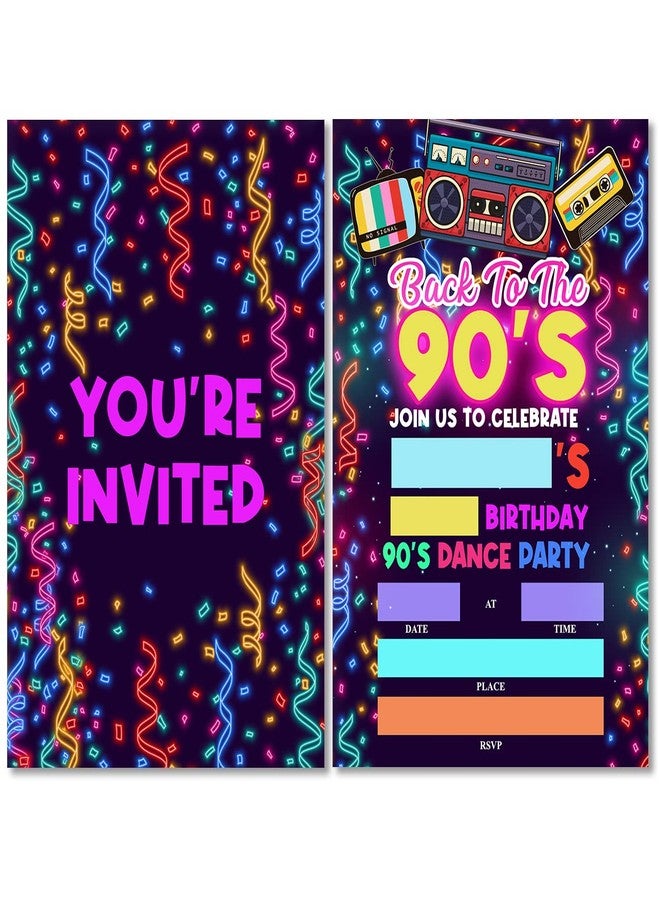 Soiceu Colorful 90s Birthday Party Invitations with Envelopes Set of 20 Back to the 90's Dance Party Invites - Image 1