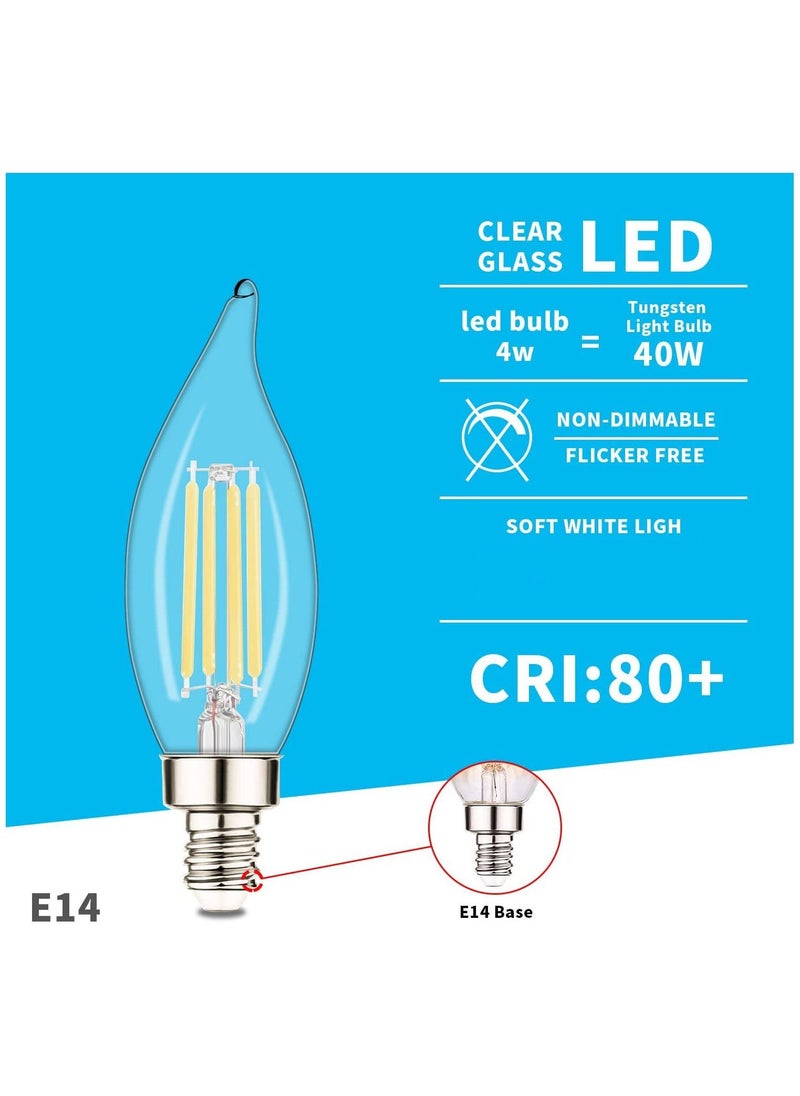 E14 Led Bulb, E14 Flame Tip LED Filament Candle Light Bulb, 40w Incandescent Equivalent C35 4W 2700K Warm White, Energy Saving Chandelier Ceiling Bent-Tip Light Bulbs 360°Beam Angle(5Pcs Warm White) - Image 5