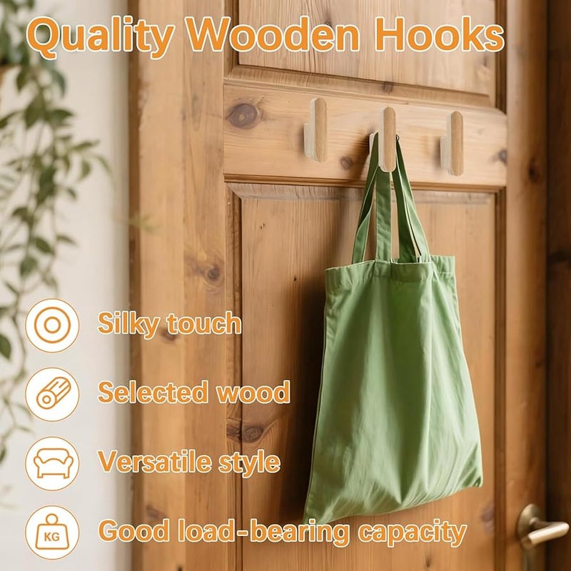 مجموعة خطاطيف حائط خشبية طبيعية بسيطة من 6 قطع مثبتة متينة للحمام غرفة النوم المدخل - Image 4