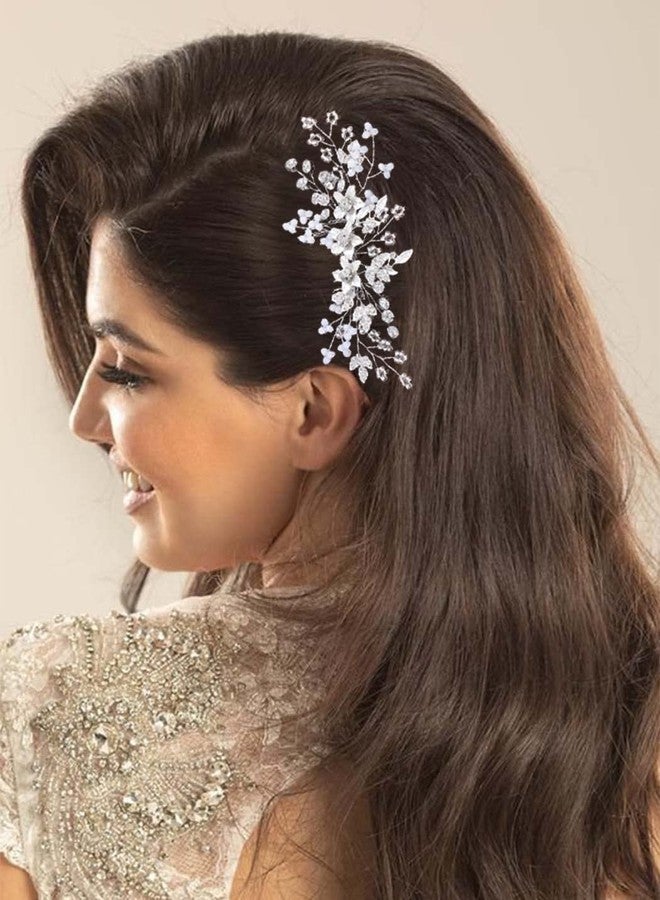Catery Rhinestone Hair Combs Silver Flower Wedding Hairpieces Bridal Side Clips Accessories for Brides and Women - Image 3