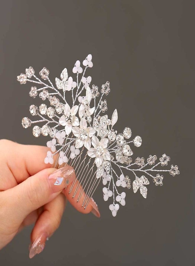 Catery Rhinestone Hair Combs Silver Flower Wedding Hairpieces Bridal Side Clips Accessories for Brides and Women - Image 2