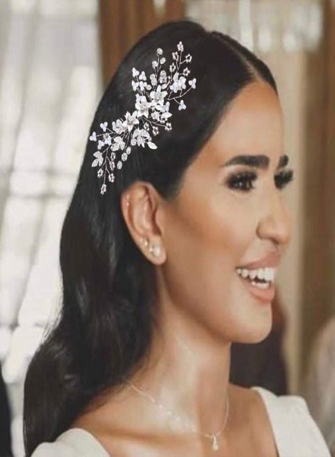 Catery Rhinestone Hair Combs Silver Flower Wedding Hairpieces Bridal Side Clips Accessories for Brides and Women - Image 1