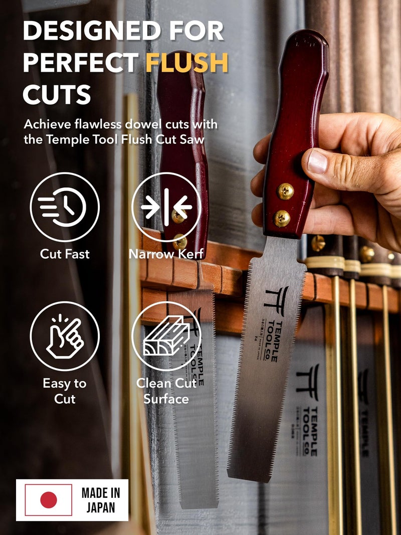 Temple Tool Co. Japanese Flush Cut Saw - 6 Inch Double Edge Pull Saw for Flush Cutting Dowels, Pegs, Wedges - Hardwood Softwood - Image 3