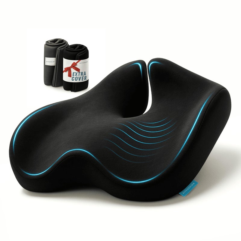 SitCushion Extra Large Memory Foam Seat Cushions for Office Chairs Pressure Relief Seat Cushion for Tailbone Pain Relief Sciatica Back Pain Ergonomic Office Chair Cushion for Long Sitting Black - Image 2