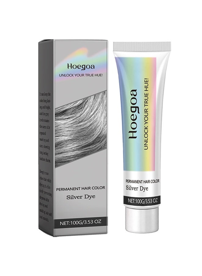 HOEGOA Permanent Hair Color Silver Dye，Silver Gray Natural Hair Dye Cream,Hair Dye Light Gray Silver Color Cream,Gray Silver Color Cream,Grey Permanent Hair Dye,Silver Gray Natural Hair Color Cream,Silver Hair Dye,100g - Image 1