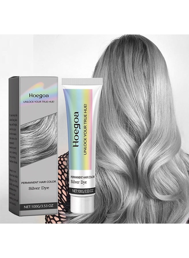 HOEGOA Permanent Hair Color Silver Dye，Silver Gray Natural Hair Dye Cream,Hair Dye Light Gray Silver Color Cream,Gray Silver Color Cream,Grey Permanent Hair Dye,Silver Gray Natural Hair Color Cream,Silver Hair Dye,100g - Image 3