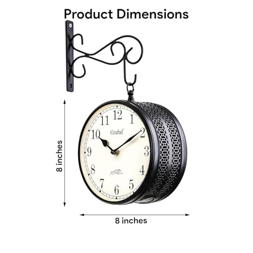 CRAFTEL Double Sided Station Wall Clock Powder Coated Finish | Both Side English Numerals | Aluminum Matte-Finish Dial Brass Body | Dial - 8 Inches, Matte Black | 365 Days Warranty - Image 3