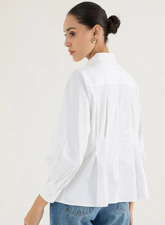 Femmella Solid Collared Cotton Top With Zipper Detail