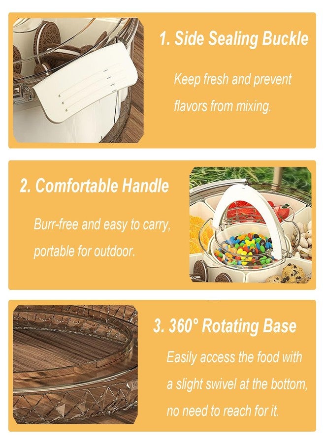 JOYNAVIOR Divided Serving Tray with Lid and Handle, 360° Rotating Snackle Box Container, Stackable Storage Box for Fruit Candy Veggie Spice, Portable Organizer for Kitchen Party Travel Picnic, 10.63x2.95 Inch - Image 3