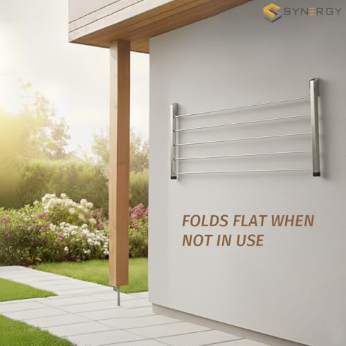Synergy - 6 Pipes x 6 Feet - Heavy Duty Stainless Steel Wall Mounted Cloth Drying Stand | Cloth Hanging Stand | Clothes Drying Stand for Balcony | Foldable Cloth Hanger for Drying [SY-GL15] - Image 3