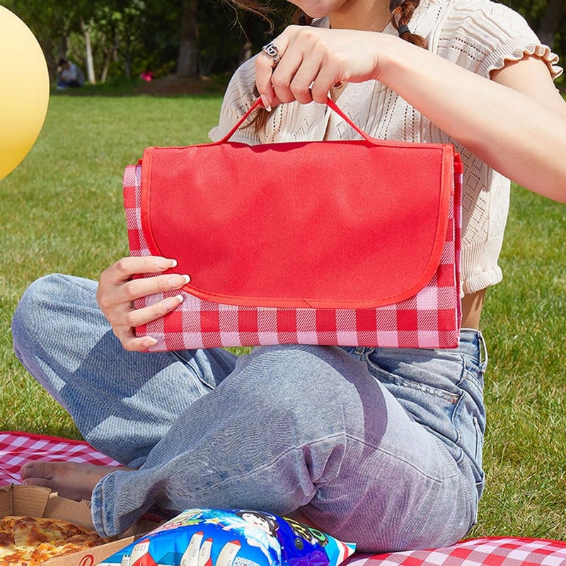 RUIBOLU Large Picnic Blankets80x60in Beach Blanket Sandproof Beach Mat for 35 Adults Waterproof Quick Drying Outdoor Picnic Mat for Travel Camping HikingRed Plaids