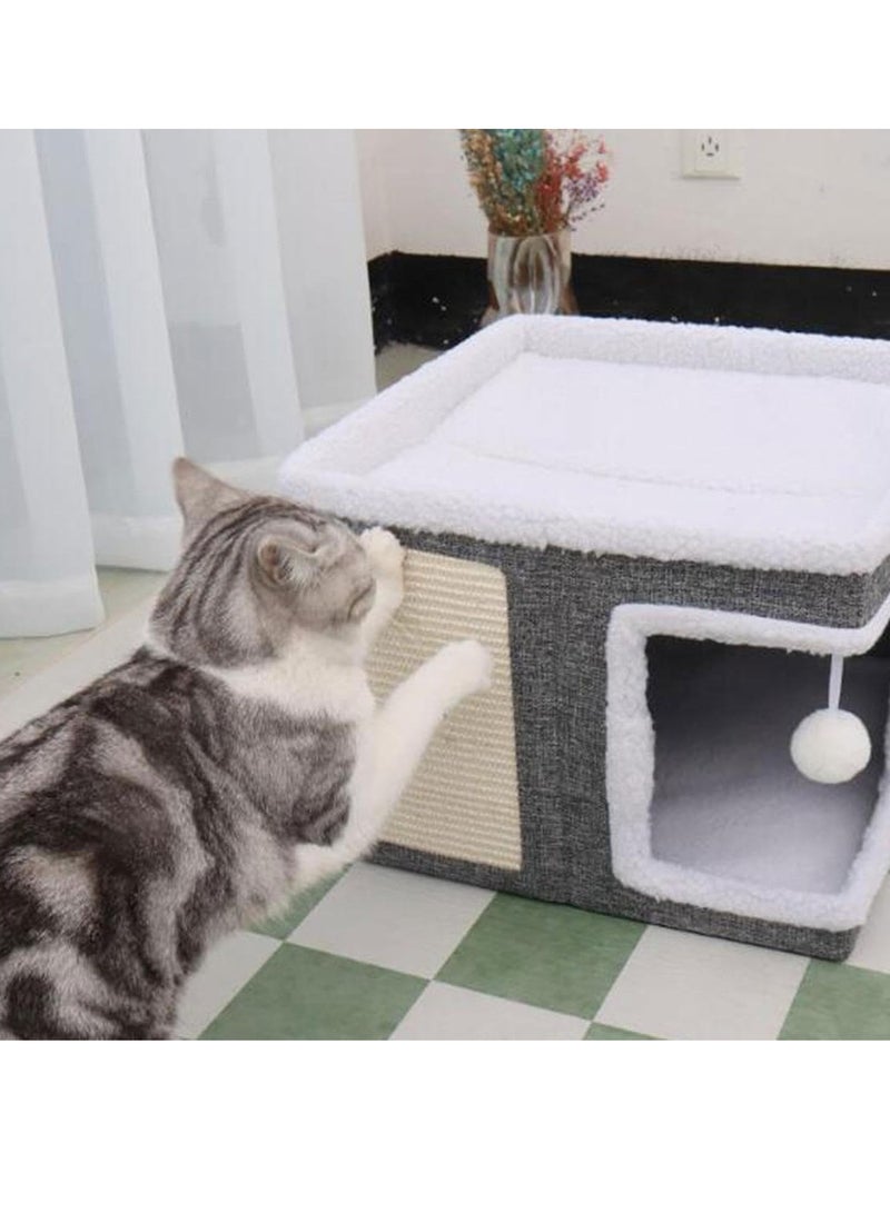 Pet Double Cat Nest Villa Storage Folding Sisal Cat Villa Large Scene Cat Big House - Image 4