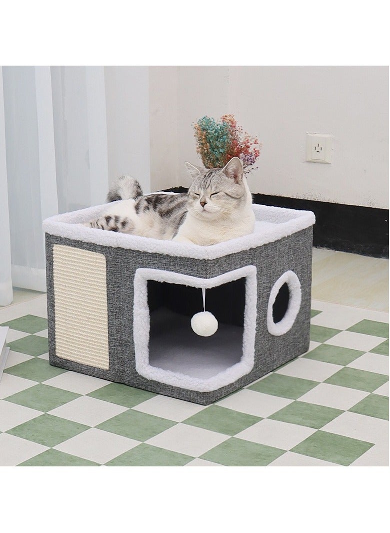 Pet Double Cat Nest Villa Storage Folding Sisal Cat Villa Large Scene Cat Big House - Image 1