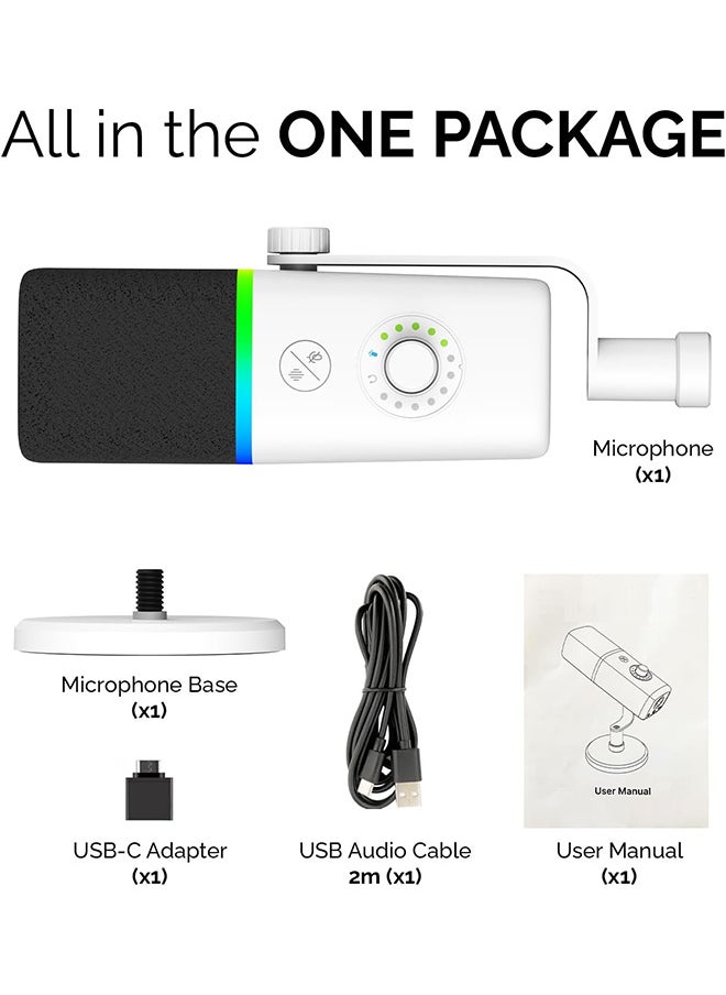 Gaming USB Microphone with Noise Cancellation, RGB Lights, Mute Button, Gain Control – Condenser Mic for PC, Podcast Recording, Video Streaming, Tripod Stand, Pop Filter, Shock Mount