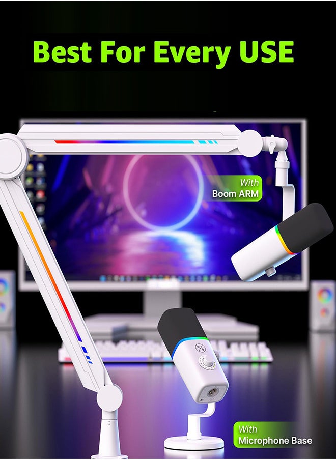 Gaming USB Microphone with Noise Cancellation, RGB Lights, Mute Button, Gain Control – Condenser Mic for PC, Podcast Recording, Video Streaming, Tripod Stand, Pop Filter, Shock Mount