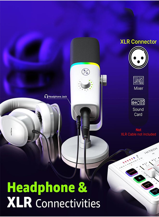 Gaming USB Microphone with Noise Cancellation, RGB Lights, Mute Button, Gain Control – Condenser Mic for PC, Podcast Recording, Video Streaming, Tripod Stand, Pop Filter, Shock Mount