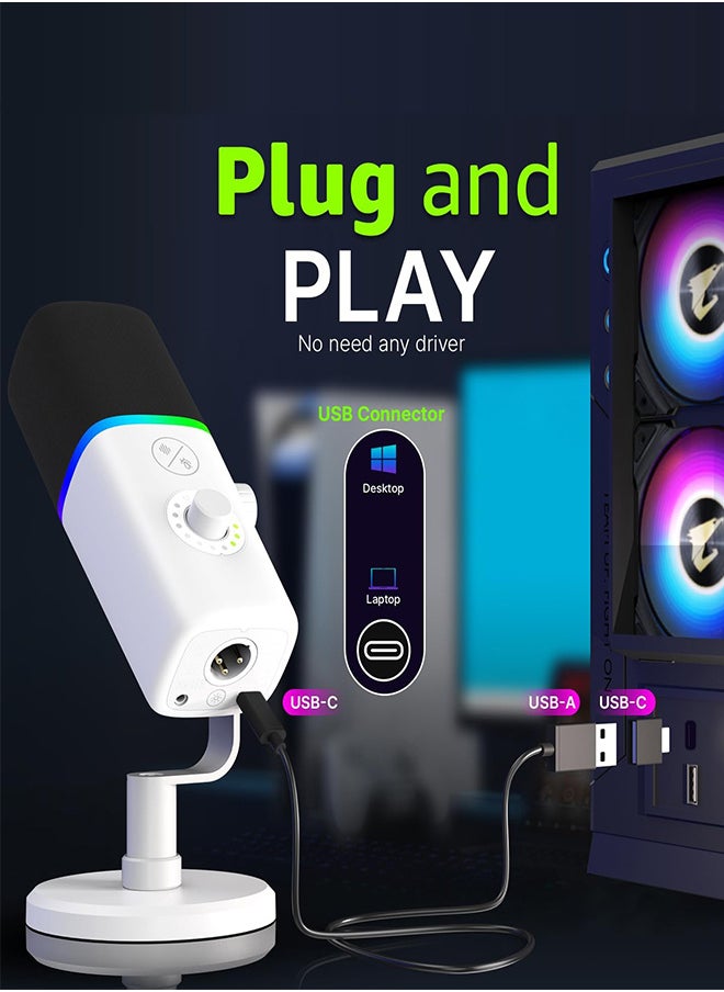 Gaming USB Microphone with Noise Cancellation, RGB Lights, Mute Button, Gain Control – Condenser Mic for PC, Podcast Recording, Video Streaming, Tripod Stand, Pop Filter, Shock Mount