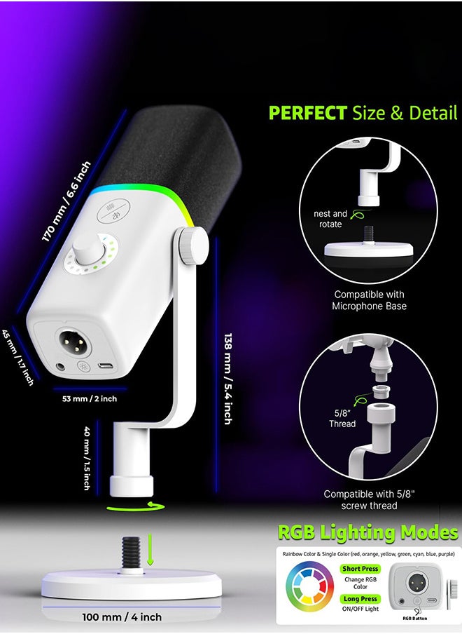 Gaming USB Microphone with Noise Cancellation, RGB Lights, Mute Button, Gain Control – Condenser Mic for PC, Podcast Recording, Video Streaming, Tripod Stand, Pop Filter, Shock Mount