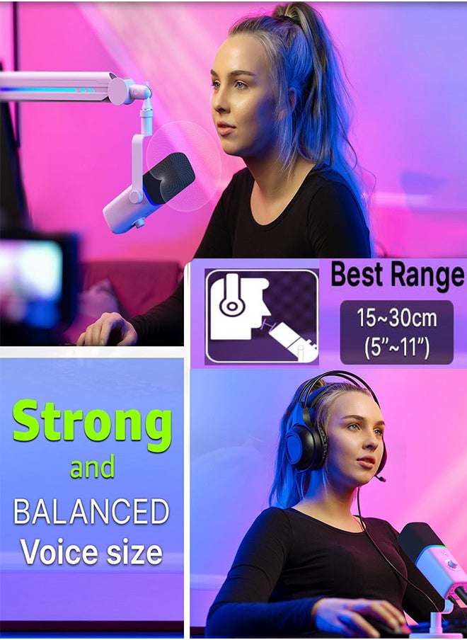 Gaming USB Microphone with Noise Cancellation, RGB Lights, Mute Button, Gain Control – Condenser Mic for PC, Podcast Recording, Video Streaming, Tripod Stand, Pop Filter, Shock Mount