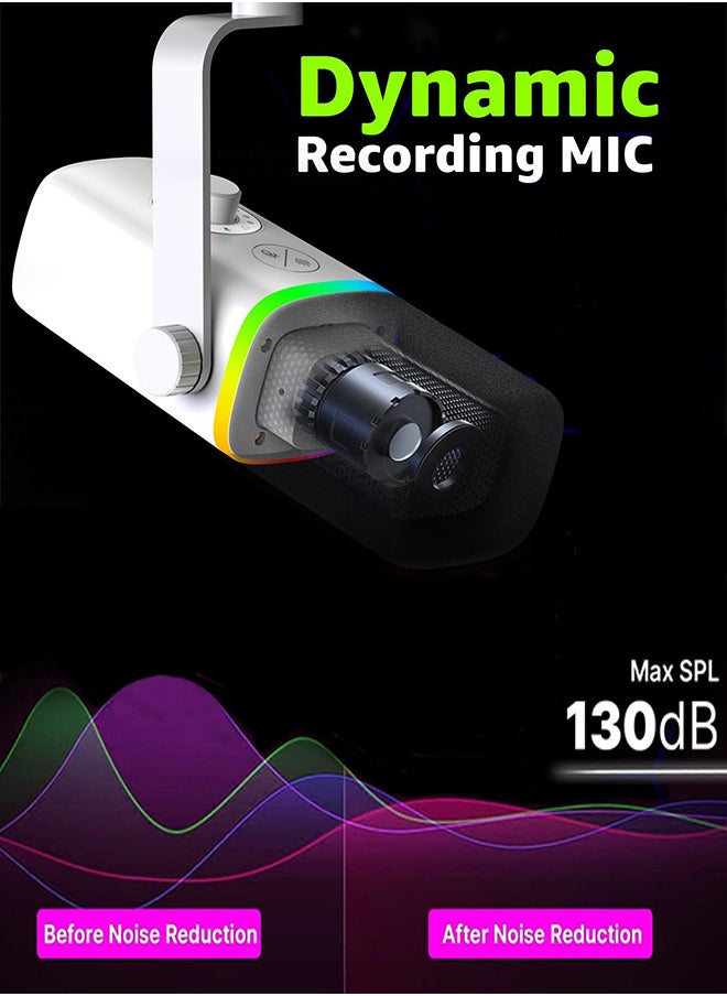 Gaming USB Microphone with Noise Cancellation, RGB Lights, Mute Button, Gain Control – Condenser Mic for PC, Podcast Recording, Video Streaming, Tripod Stand, Pop Filter, Shock Mount