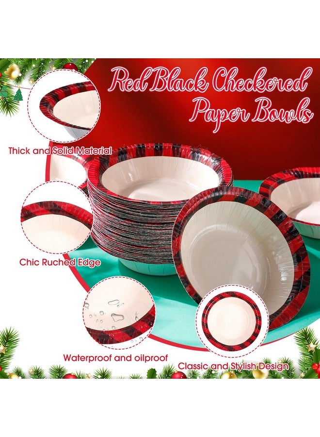 Jinei 50 Pcs Christmas Paper Bowls Bulk 16 Oz Red And Black Paper Bowls Disposable Cereal Salad Dessert Soup Bowls Hot And Cold Food Serving Bowl For Christmas Birthday Party Picnic Supplies - Image 3
