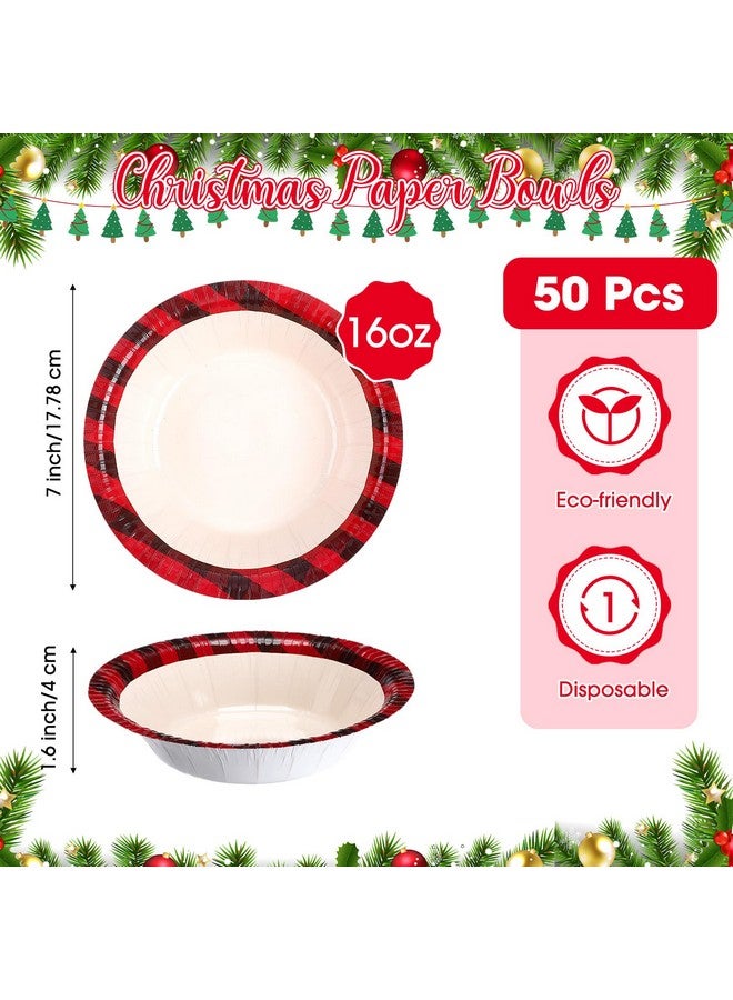Jinei 50 Pcs Christmas Paper Bowls Bulk 16 Oz Red And Black Paper Bowls Disposable Cereal Salad Dessert Soup Bowls Hot And Cold Food Serving Bowl For Christmas Birthday Party Picnic Supplies - Image 2