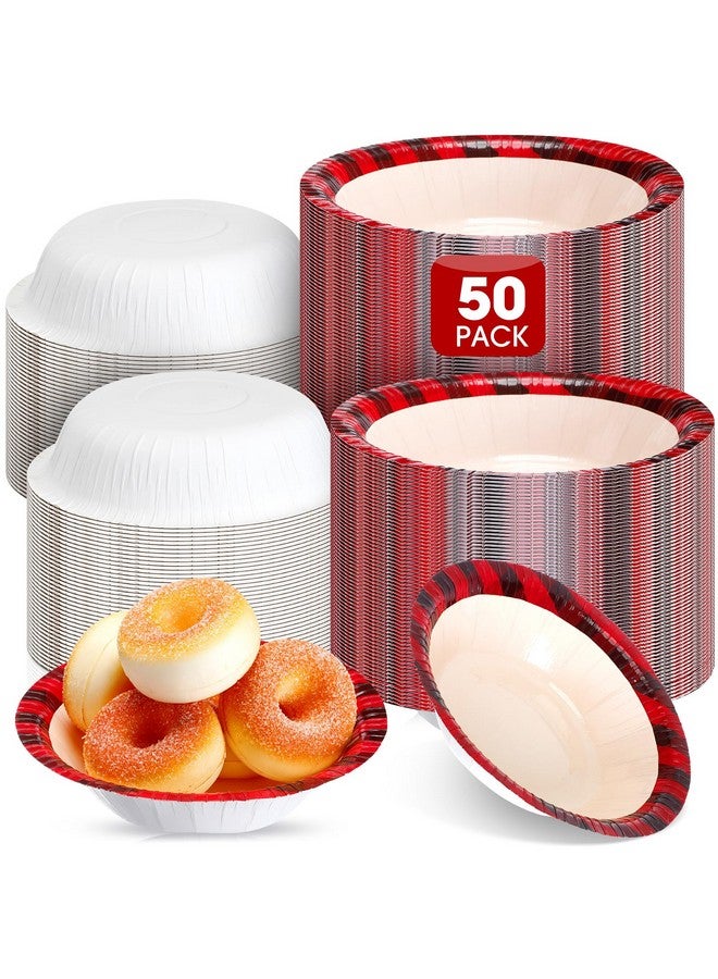 Jinei 50 Pcs Christmas Paper Bowls Bulk 16 Oz Red And Black Paper Bowls Disposable Cereal Salad Dessert Soup Bowls Hot And Cold Food Serving Bowl For Christmas Birthday Party Picnic Supplies - Image 1