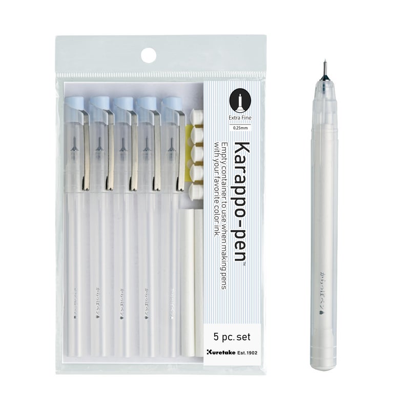 Kuretake Karappo Pen, 0.25mm Extra Fine tip 5pcs set, Empty refillable ink pen, for lettering, calligraphy, illustration, drawing, Made in Japan - Image 1