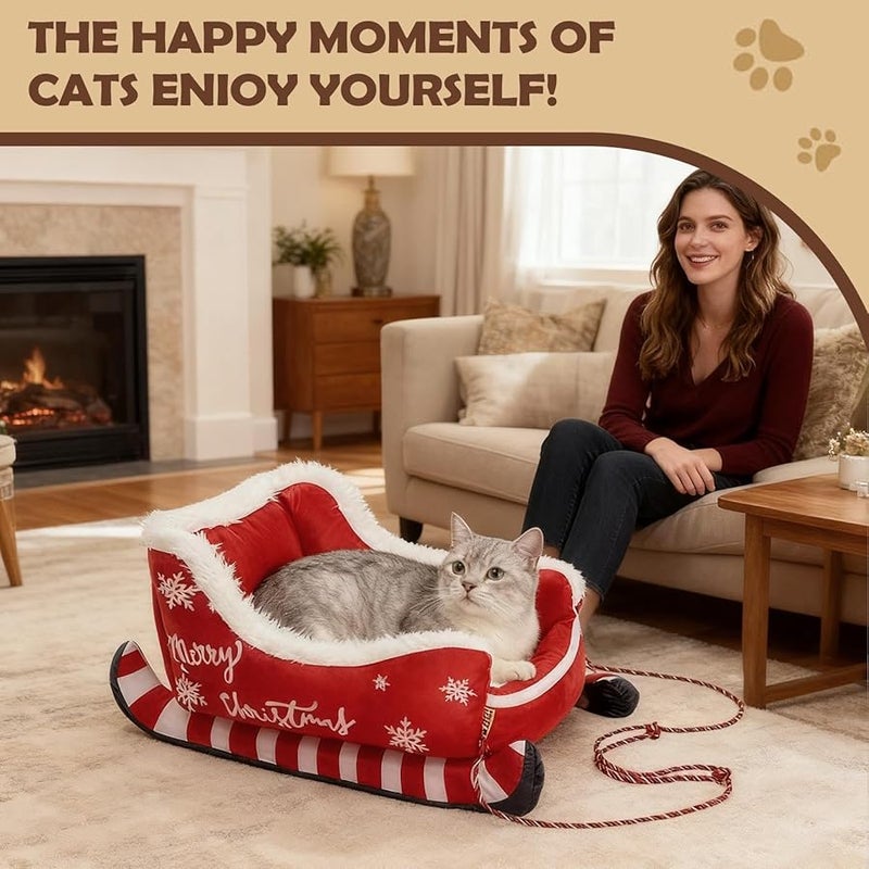Christmas Cat Bed Size S Warm Mat With Non Slip Base For Dog Puppy Indoor Outdoor Car - Image 3