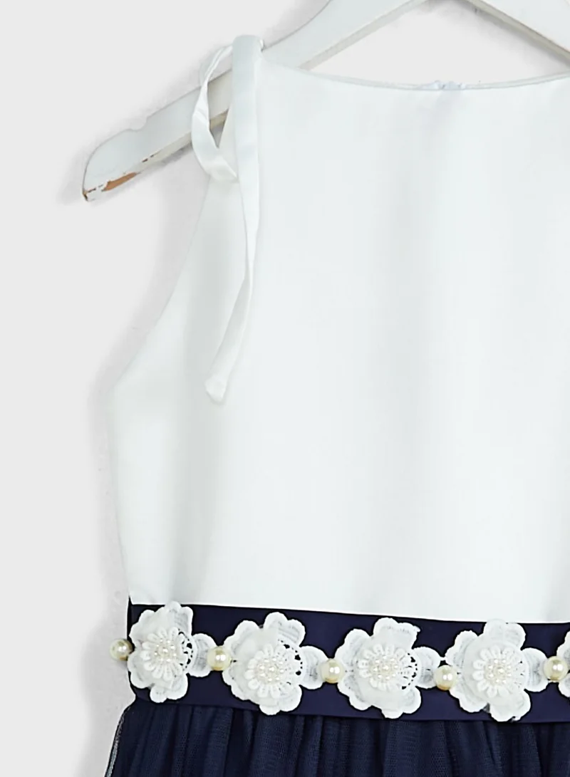 Little Golden Apple Little Mesh Belted Dress