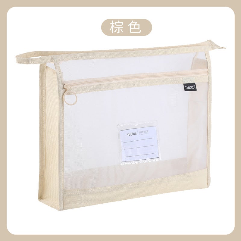 Generic New Transparent Double-Layer Nylon Mesh Document Bag for School Off-white