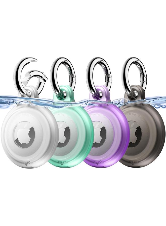 Jetech 4 Pack Waterproof Case For Airtag With Keychain Full Body Anti Scratch Air Tag Keyring Holder Cover For Kids Pet Collar Keys Luggage Bags Black Clear Green Purple - Image 1