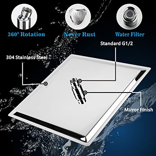Voolan Rain Shower head, High Pressure Shower Head Made of 304 Stainless Steel, Relaxed Shower Experience Even at Low Water Flow and Pressure (8" Chrome) - Image 2