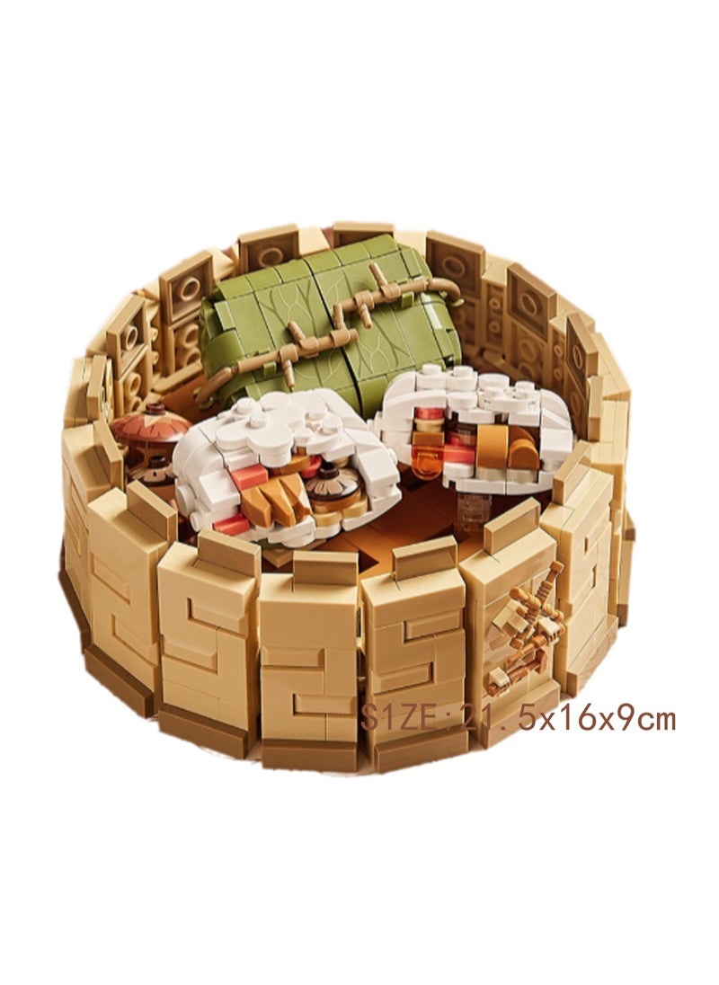694pc Lotus Leaf Chicken Model Set Building Blocks Creative Diy Assembly Simulation Food Assembly Toys Children Adult Home Furnishings  - Image 1