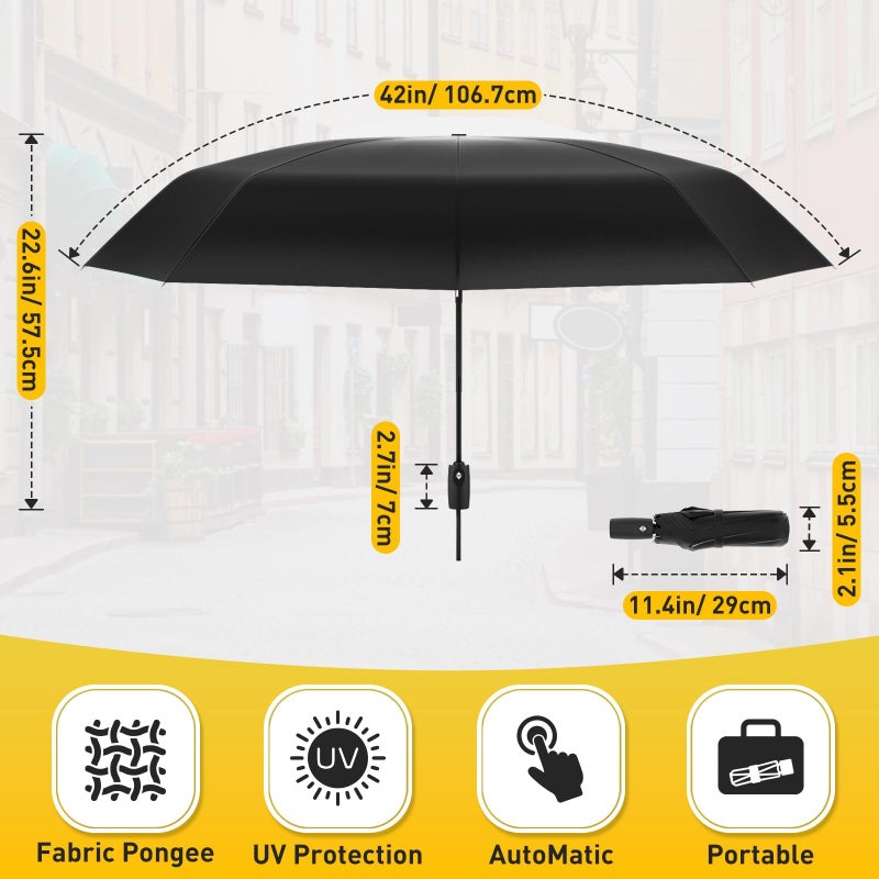 SmartTrends Windproof Travel Umbrella, Compact Umbrella, Easy Automatic Open/Closeï¼ŒCar Umbrellas for Rain & Sun, 8 Fiberglass Ribs for Strong UV & Wind Resistance, Portable, Lightweight, Vent, Black - Image 2