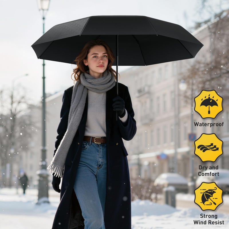 SmartTrends Windproof Travel Umbrella, Compact Umbrella, Easy Automatic Open/Closeï¼ŒCar Umbrellas for Rain & Sun, 8 Fiberglass Ribs for Strong UV & Wind Resistance, Portable, Lightweight, Vent, Black - Image 4