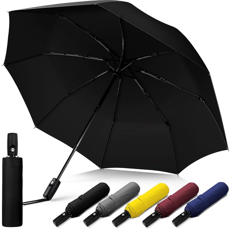 SmartTrends Windproof Travel Umbrella, Compact Umbrella, Easy Automatic Open/Closeï¼ŒCar Umbrellas for Rain & Sun, 8 Fiberglass Ribs for Strong UV & Wind Resistance, Portable, Lightweight, Vent, Black - Image 1