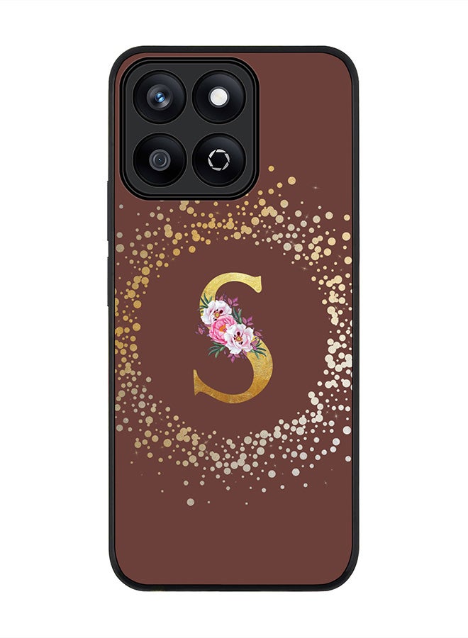 Stylizedd غطاء Honor X7c 4G، حماية كاميرا نحيفة، غطاء هاتف مضاد للصدمات - مونوغرام زهور مخصص - S (بني) - Image 1