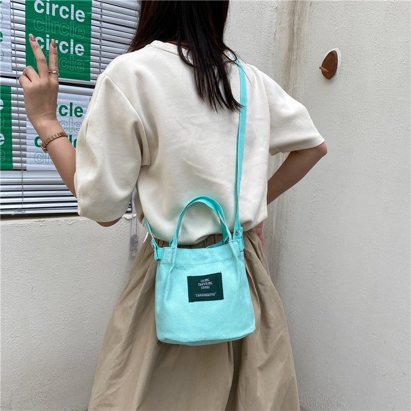 Women'S Bag New Korean Style Simple Artistic Girl Canvas Bag Fresh Solid Color Fashion Bucket Bag Trendy Casual Crossbody Bag - Image 4