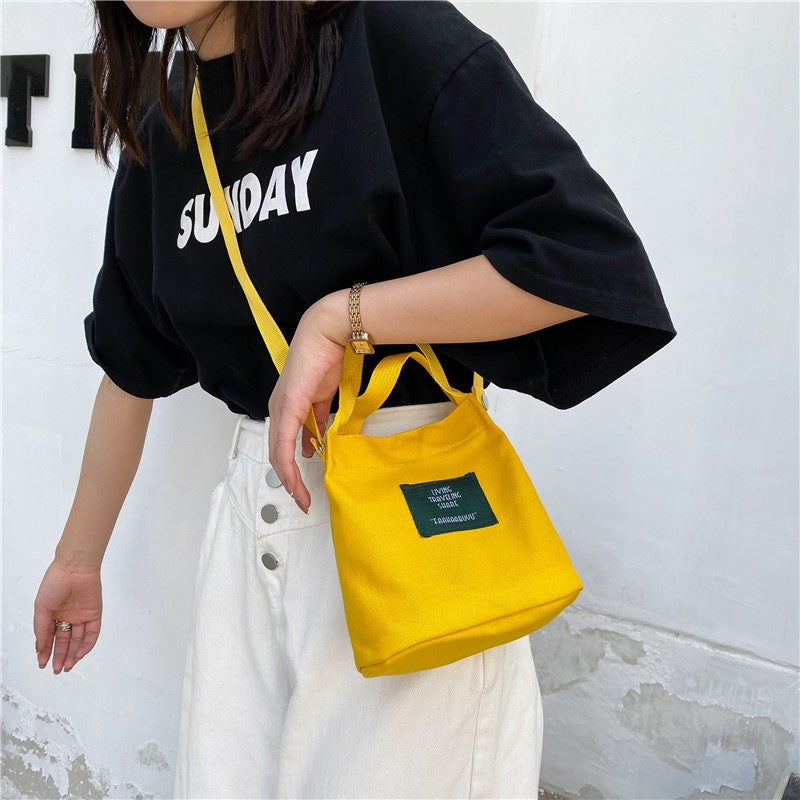 Women'S Bag New Korean Style Simple Artistic Girl Canvas Bag Fresh Solid Color Fashion Bucket Bag Trendy Casual Crossbody Bag - Image 3