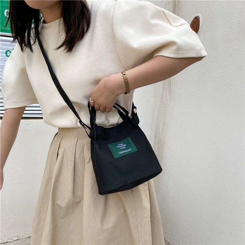 Women'S Bag New Korean Style Simple Artistic Girl Canvas Bag Fresh Solid Color Fashion Bucket Bag Trendy Casual Crossbody Bag - Image 5