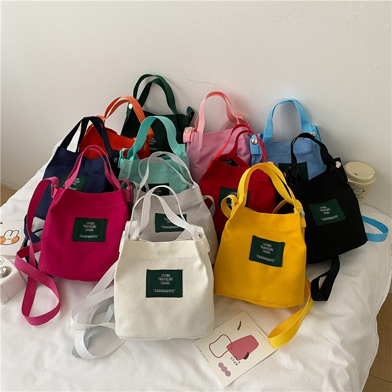 Women'S Bag New Korean Style Simple Artistic Girl Canvas Bag Fresh Solid Color Fashion Bucket Bag Trendy Casual Crossbody Bag - Image 2