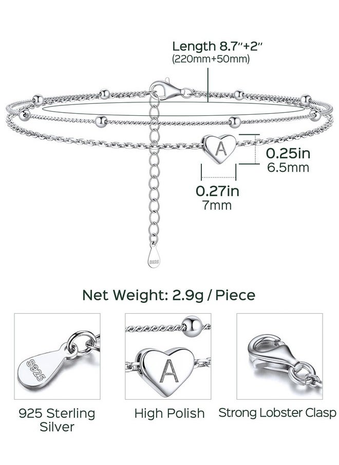 ChicSilver - Sterling Silver Ankle Bracelet Anklets For Women Dainty Layered Heart Anklet Initial Anklet For Women - Image 1