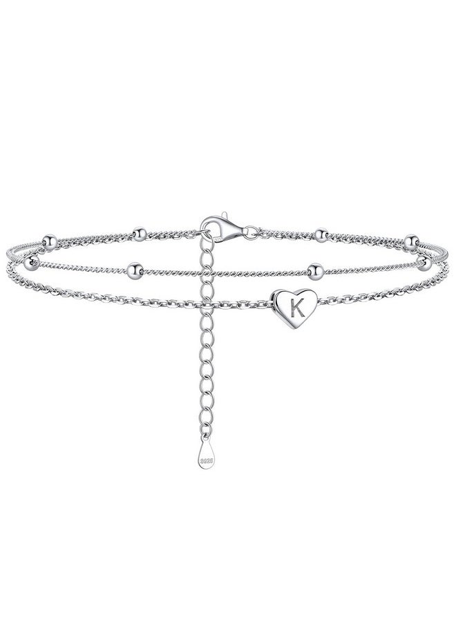 ChicSilver - Sterling Silver Ankle Bracelet Anklets For Women Dainty Layered Heart Anklet Initial Anklet For Women - Image 1