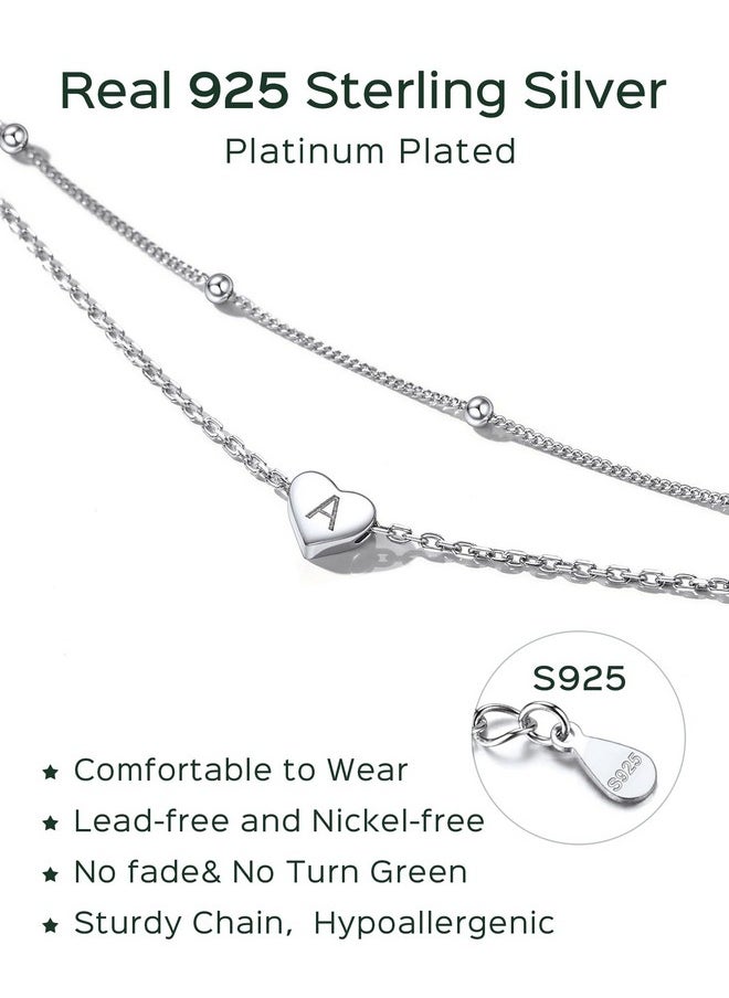 ChicSilver - Sterling Silver Ankle Bracelet Anklets For Women Dainty Layered Heart Anklet Initial Anklet For Women - Image 1
