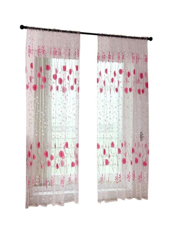 NIBEMINENT 2-Piece Leaves Sheer Design Curtains Set Pink/White - Image 1
