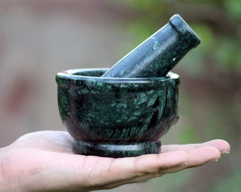 HeeMo, Green Marble Imam Dasta/Mortar and Pestle Set/Ohkli Musal/Kharal/Idi Kallu/Khal Musal/Khalbatta/Spice Grinder-4 Inches - Image 5