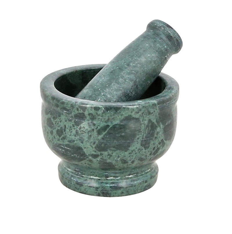 HeeMo, Green Marble Imam Dasta/Mortar and Pestle Set/Ohkli Musal/Kharal/Idi Kallu/Khal Musal/Khalbatta/Spice Grinder-4 Inches - Image 1